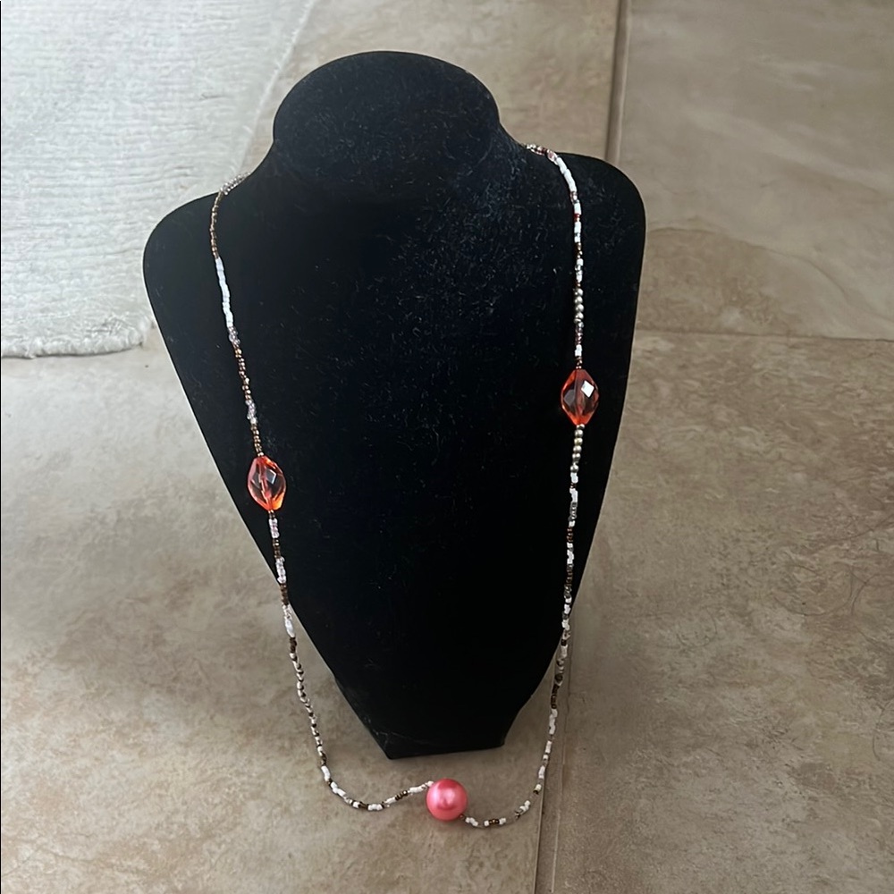 Elegant Beaded Necklace with Pink Accents